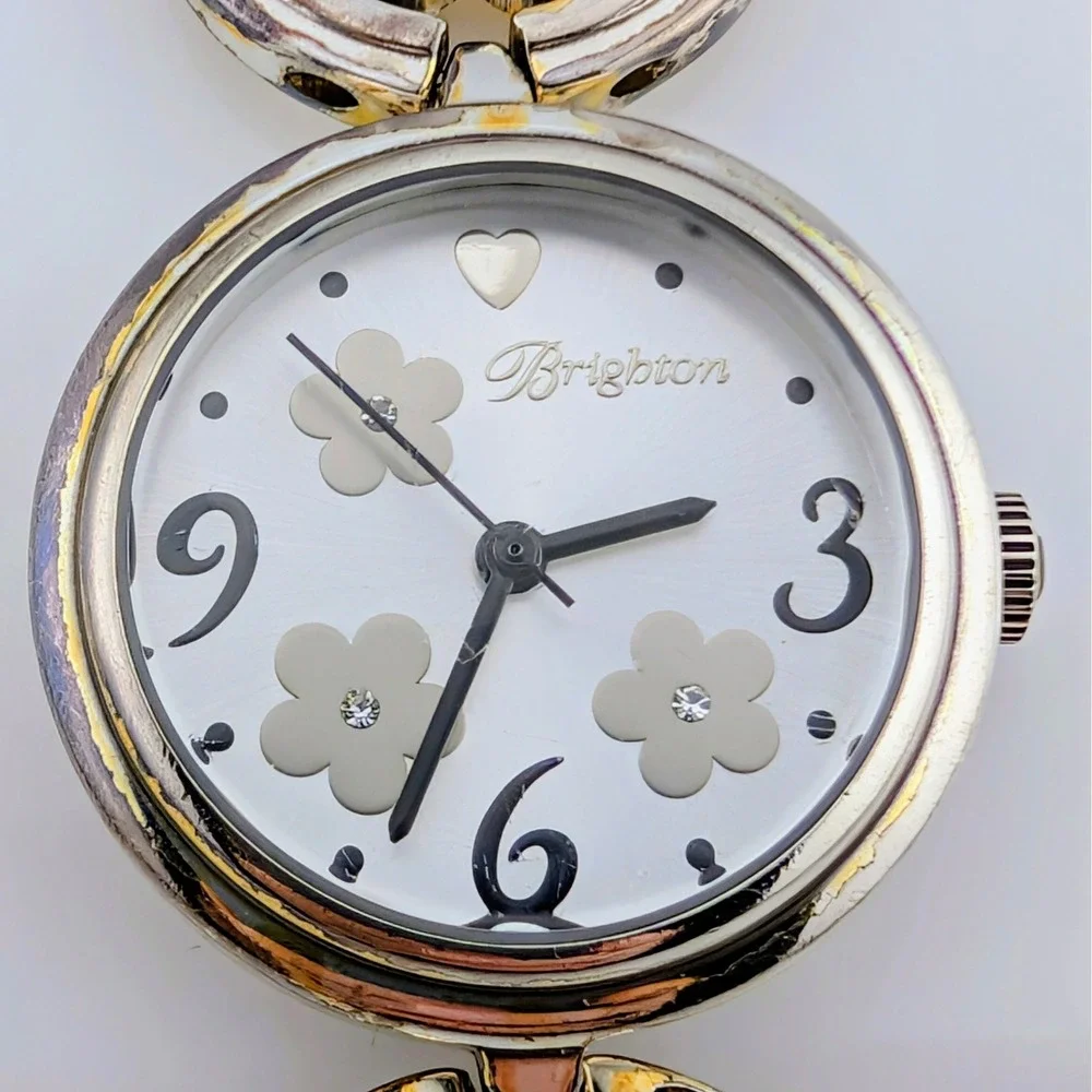 Brighton Tahiti Women's Silver Tone Flower Sunburst Dial Bracelet Watch 28mm